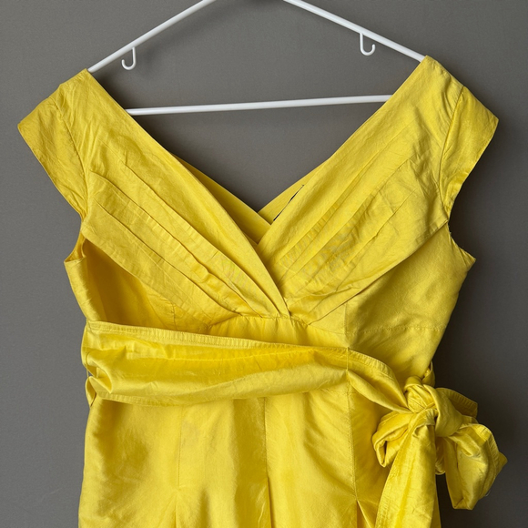 Tahari Arthur S.‎ Levine sz 10 yellow 100% silk faux wrap sun dress - Picture 2 of 10